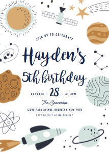Outer space first birthday invitation 2 design preview
