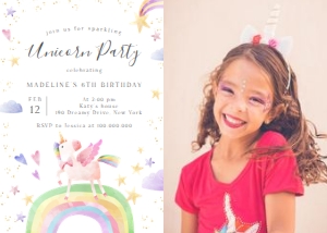 Editable Dreamy Unicorn Birthday Invitation with photo: Editable Dreamy Unicorn Birthday Invitation with photo