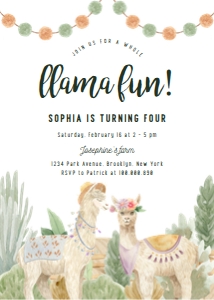 Llama birthday invitation 662: Llama birthday invitation 662