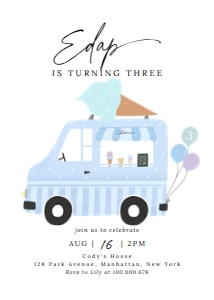 Ice cream truck Invitation vertical blue: Ice cream truck Invitation vertical blue