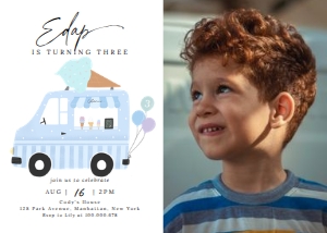 Ice cream truck Invitation blue with photo: Ice cream truck Invitation blue with photo