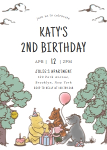 winnie the pooh birthday invitation PINK ver.2 design preview