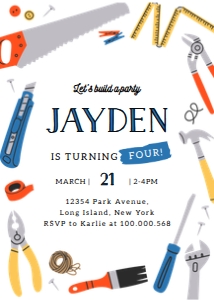 Builder tools birthday invitation blue 665 design preview