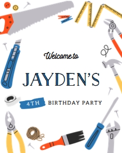 Builder tools birthday welcome sign blue 665 design preview