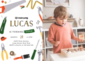 Builder tools birthday invitation WITH PHOTO design preview