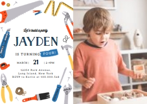 Builder tools birthday invitation blue WITH PHOTO 665 design preview