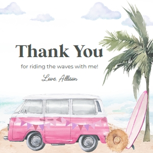 Surfing birthday invitation PINK gift tag 670 design preview