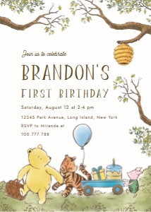 Classic Winnie the Pooh birthday invitation B 2 design preview