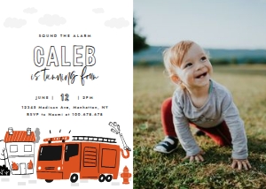 fire truck birthday invitation with photo design preview