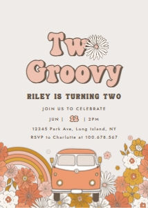 Groovy birthday retro party invitation 2 686: Groovy birthday retro party invitation 2 686