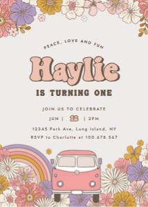 Groovy birthday retro party invitation pink 686 design preview