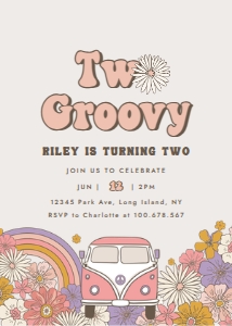 Groovy birthday retro party invitation pink 2 686 design preview