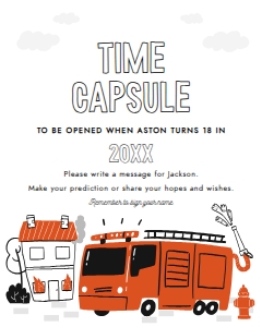 Fire Truck Time Capsule Game sign and card 684 design preview