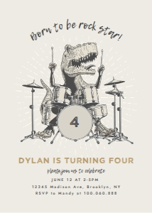 Dinosaur Drum Birthday Invitation: Dinosaur Drum Birthday Invitation