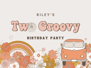 Groovy birthday retro party backdrop 686 design preview