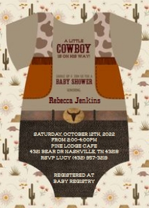 Cowboy Onesie Baby Shower Invitation - Printed: Cowboy Onesie Baby Shower Invitation