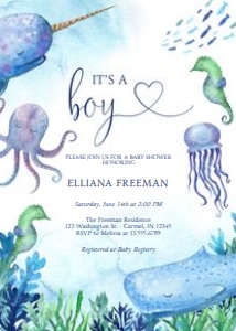 Ocean Baby Invite - Printed: Ocean Boy Baby Shower Invitation