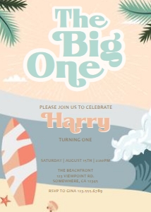Surf Retro Birthday Invitation design preview