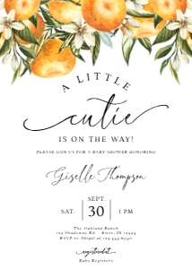 Baby Shower Invite - Printed: Little Cutie Orange and Greenery Invitation