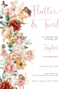 Birthday Invite - Printed: Fairy Birthday Flutter and Swirl Invitation
