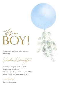 Blue Balloon Baby Shower Invitation - Printed: Blue Balloon Baby Shower Invitation