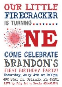 Little Firecracker Birthday Invitation design preview