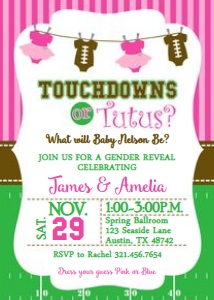 Touchdown or Tutus Gender Reveal Invitation design preview