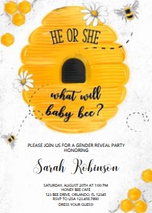 Bee Gender Reveal Invitation - Printed: Bee Gender Reveal Invitation