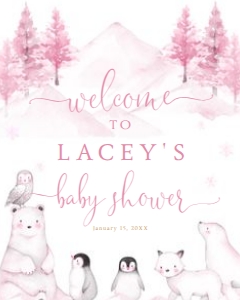 Welcome Sign Pink - 8x10 Printed: Winter Animal Welcome Sign