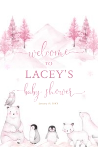 Welcome Sign Pink - 24x36 Digital: Winter Animal Welcome Sign