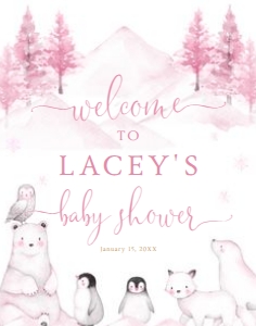 Welcome Sign Pink - 11x14 Printed: Winter Animal Welcome Sign