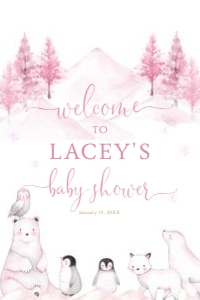 Welcome Sign Pink - 20x30 Digital: Winter Animal Welcome Sign