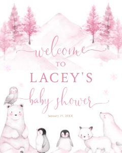 Welcome Sign Pink - 16x20 Digital: Winter Animal Welcome Sign