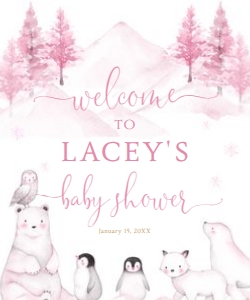 Welcome Sign Pink - 20x24 Digital: Winter Animal Welcome Sign
