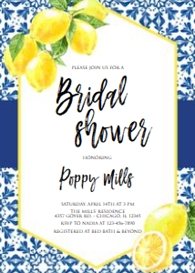 Lemon Bridal Shower - Digital: Blue Lemon Bridal Invitation