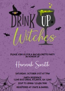 Drink Up Witches Bridal Shower Invite design preview