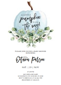 Blue Pumpkin Baby Shower Invitation 1 design preview