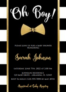 Black Gold Little Man Baby Invite - Digital: Black Gold Bowtie Baby Shower Invitation