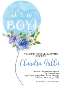 It's a Boy Balloon Baby Invite - Printed: It's a Boy Balloon Baby Shower Invitation
