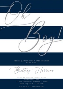 Navy Oh Boy Baby Shower Invitation design preview