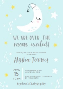Over the Moon Baby Shower Pastel Invitation design preview