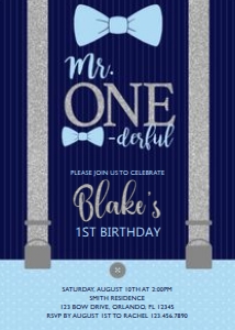 Mr. Onederful Navy Baby Shower Invitation design preview