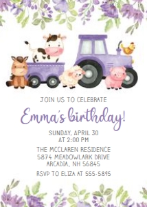 Farm Tractor Animals - Purple: Purple Tractor - Farm Animals
