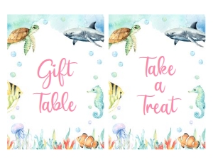 Ocean - Table Party Signs - Pink: Ocean - Table Signs 5x7 - Pink