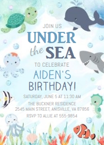 Birthday Invitation - Cute Under the Sea - Blue design preview