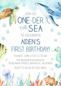 Ocean - One-der the Sea - Birthday Invitation - Blue design preview
