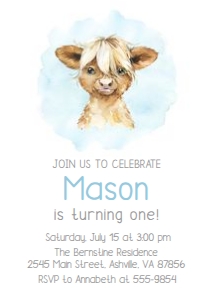 Highland Cow - Birthday Invitation - Blue design preview
