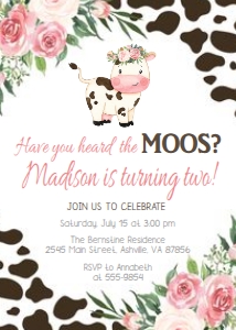 Cow - Heard the Moos - Birthday Invitation design preview