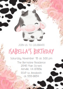 Cow - Floral Pattern - Birthday Invitation design preview