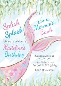 Mermaid Splish Splash - Birthday Invitation - Pink: Mermaid Bash - Birthday Invitation - Pink